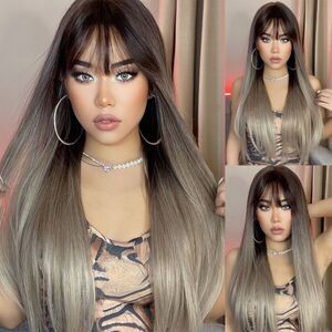 No.04-Gradual Gray Straight Hair Wig with Bangs Wig 267-1